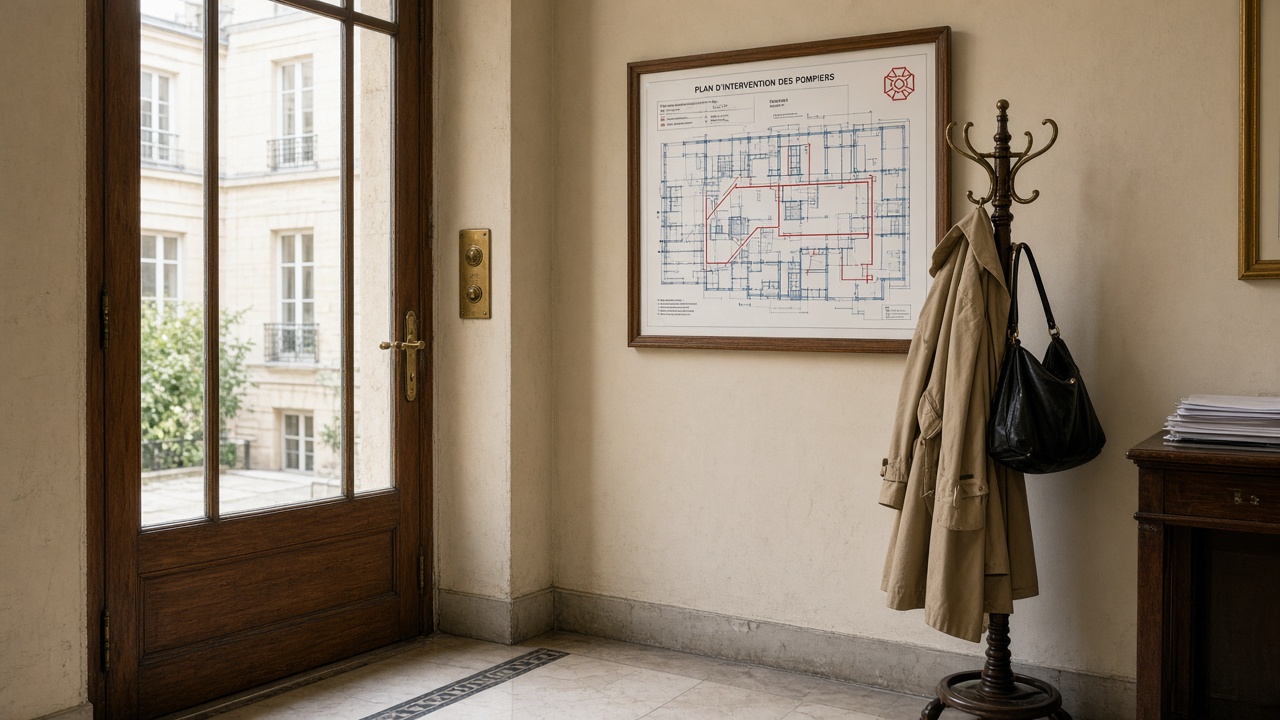 Entrée d'un cabinet de bureaux : plan d'intervention à hauteur d'adulte